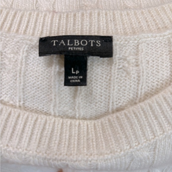 Talbots White Cable Knit Sweater, Size LP - Picture 4 of 7